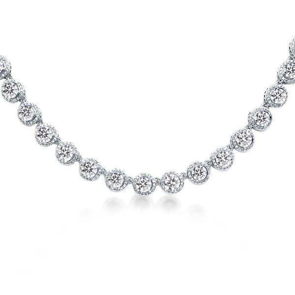 Sterling Silver Eternity Halo Tennis Necklace with High-Carat Weight Stones