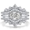 Oval Cut Engagement Ring Enhancer Guard Set in Rhodium Plated Sterling Silver