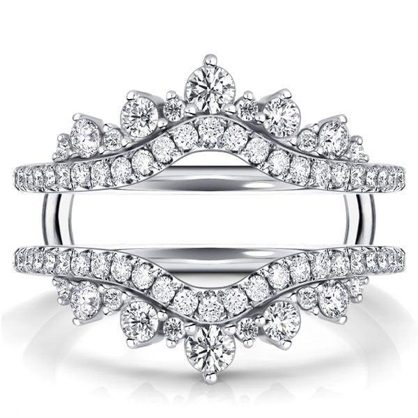 Oval Cut Engagement Ring Enhancer Guard Set in Rhodium Plated Sterling Silver