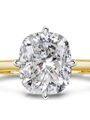 Two-Tone Cushion Cut Solitaire Engagement Ring - 925 Sterling Silver & Yellow Gold