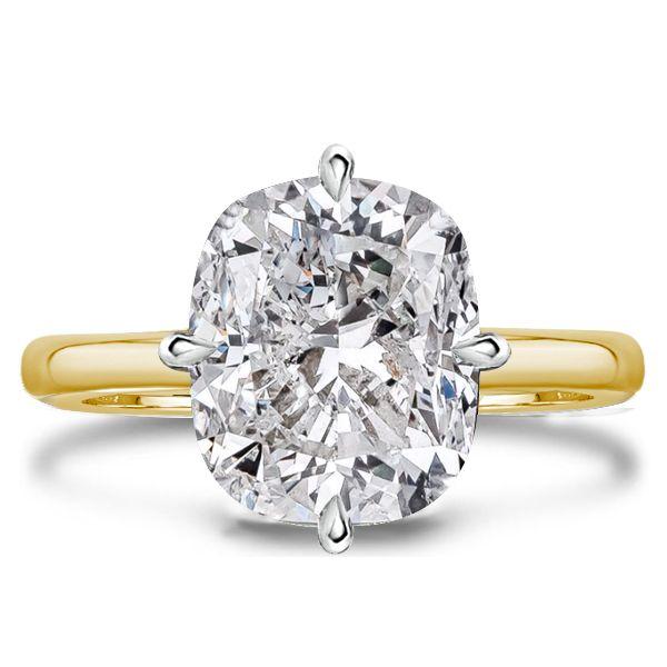 Two-Tone Cushion Cut Solitaire Engagement Ring - 925 Sterling Silver & Yellow Gold