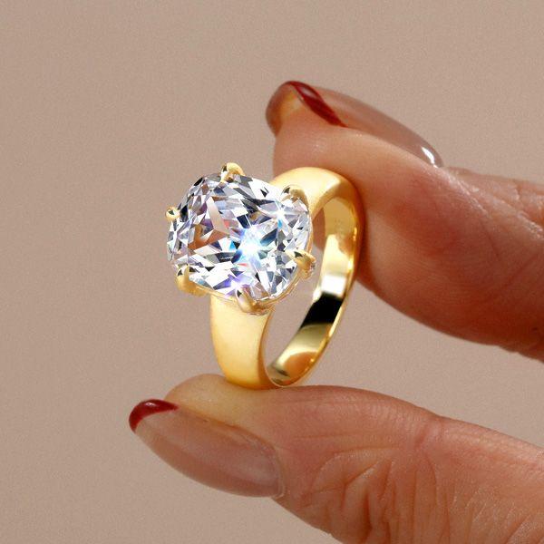Two-Tone Cushion Cut Solitaire Engagement Ring - 925 Sterling Silver & Yellow Gold