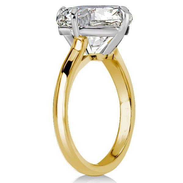 Two-Tone Cushion Cut Solitaire Engagement Ring - 925 Sterling Silver & Yellow Gold
