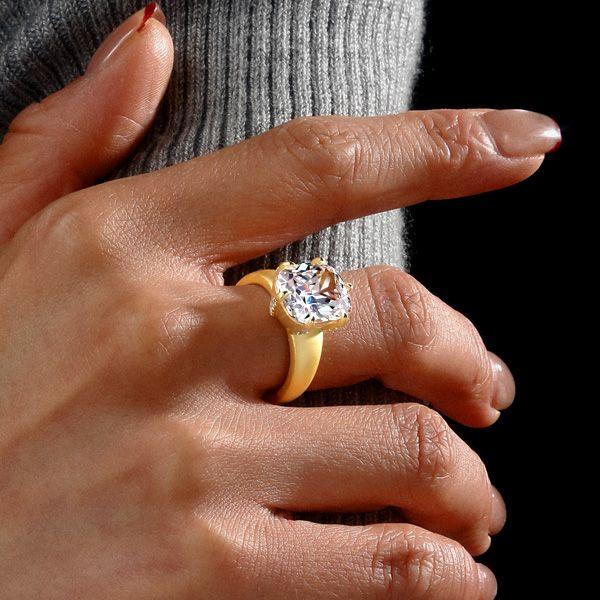 Two-Tone Cushion Cut Solitaire Engagement Ring - 925 Sterling Silver & Yellow Gold