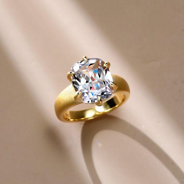 Two-Tone Cushion Cut Solitaire Engagement Ring - 925 Sterling Silver & Yellow Gold