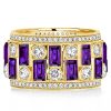 Amethyst Baguette Vintage Wedding Band - 18K Gold Plated Sterling Silver