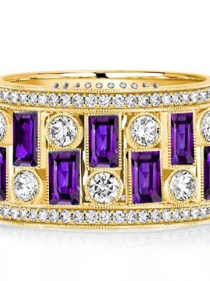 Amethyst Baguette Vintage Wedding Band - 18K Gold Plated Sterling Silver