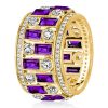 Amethyst Baguette Vintage Wedding Band - 18K Gold Plated Sterling Silver