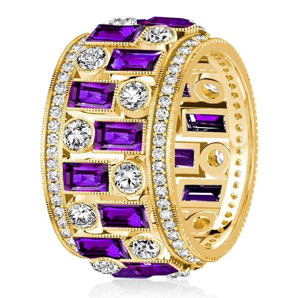 Amethyst Baguette Vintage Wedding Band - 18K Gold Plated Sterling Silver