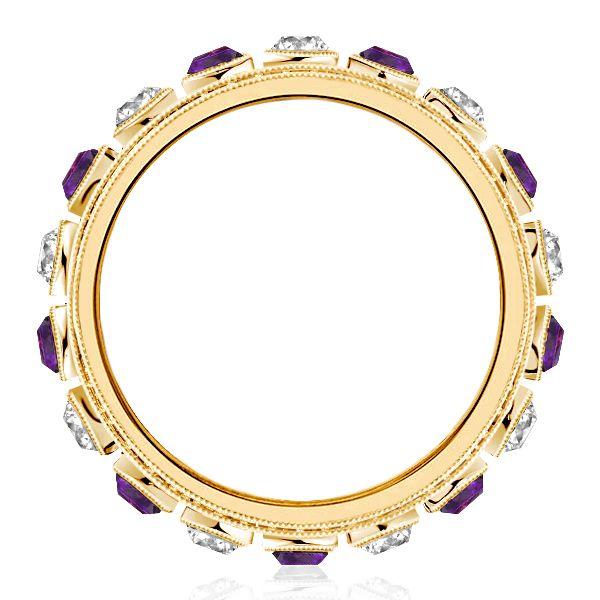 Amethyst Baguette Vintage Wedding Band - 18K Gold Plated Sterling Silver