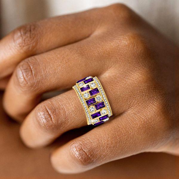 Amethyst Baguette Vintage Wedding Band - 18K Gold Plated Sterling Silver