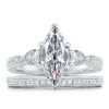 Milgrain White Sapphire Bridal Set - Sterling Silver Three Stone Engagement Ring