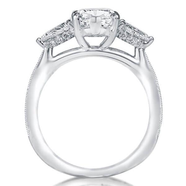 Milgrain White Sapphire Bridal Set - Sterling Silver Three Stone Engagement Ring