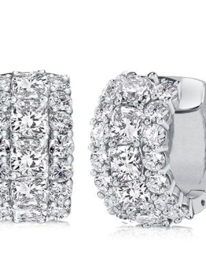 Cushion Cut Sterling Silver Triple Row Hoop Earrings