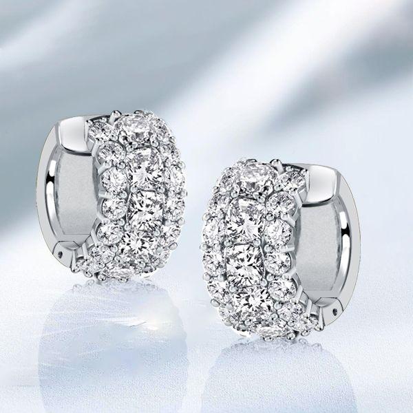 Cushion Cut Sterling Silver Triple Row Hoop Earrings