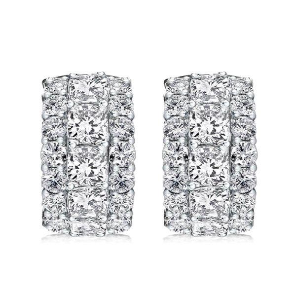 Cushion Cut Sterling Silver Triple Row Hoop Earrings