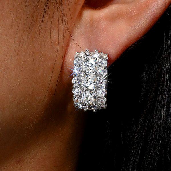 Cushion Cut Sterling Silver Triple Row Hoop Earrings