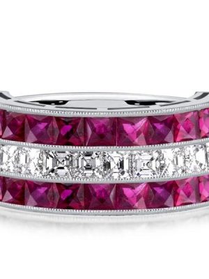 Vintage Ruby and Sapphire Wedding Band, 3.40 CT. TW. in Sterling Silver