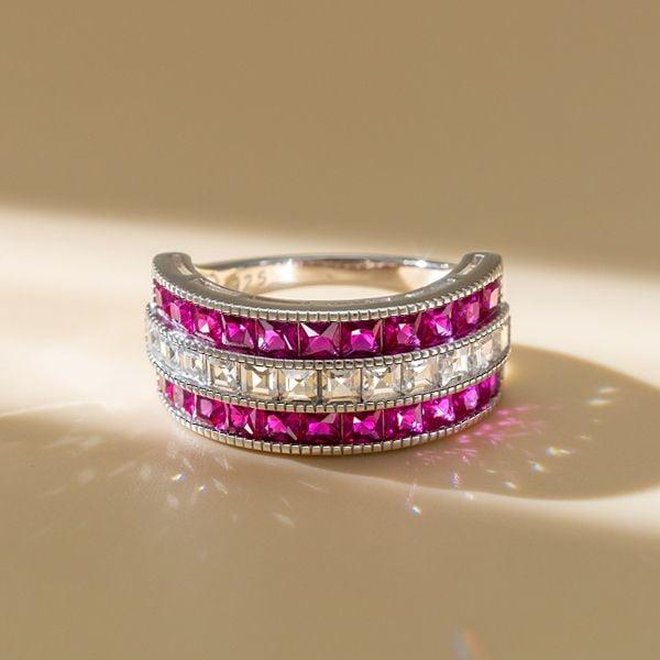 Vintage Ruby and Sapphire Wedding Band, 3.40 CT. TW. in Sterling Silver