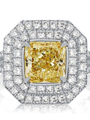 Yellow Topaz Double Halo Engagement Ring - 925 Sterling Silver