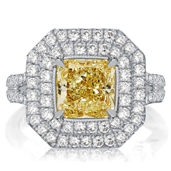 Yellow Topaz Double Halo Engagement Ring - 925 Sterling Silver