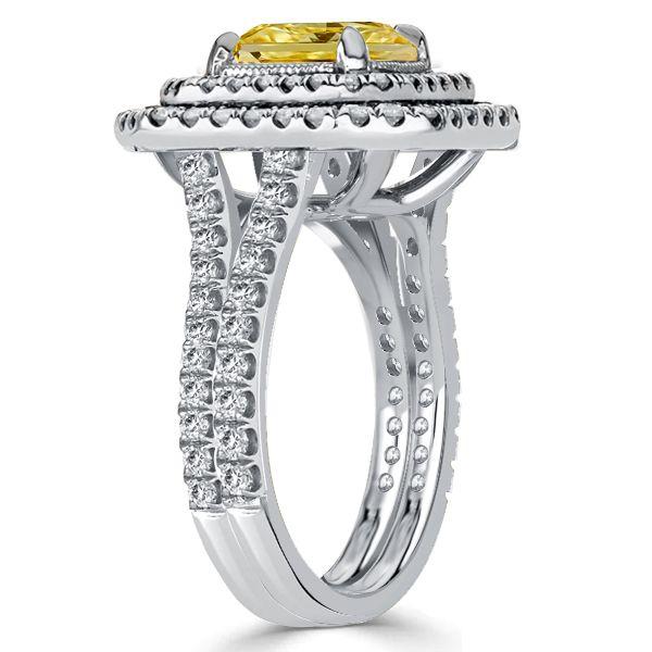 Yellow Topaz Double Halo Engagement Ring - 925 Sterling Silver