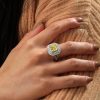 Yellow Topaz Double Halo Engagement Ring - 925 Sterling Silver