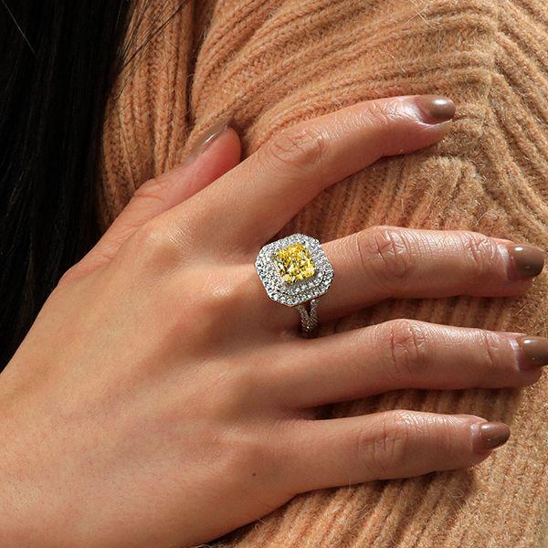 Yellow Topaz Double Halo Engagement Ring - 925 Sterling Silver
