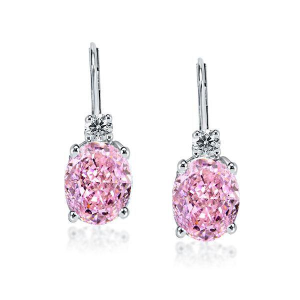 Oval Pink Sapphire Drop Earrings for Women - Sterling Silver