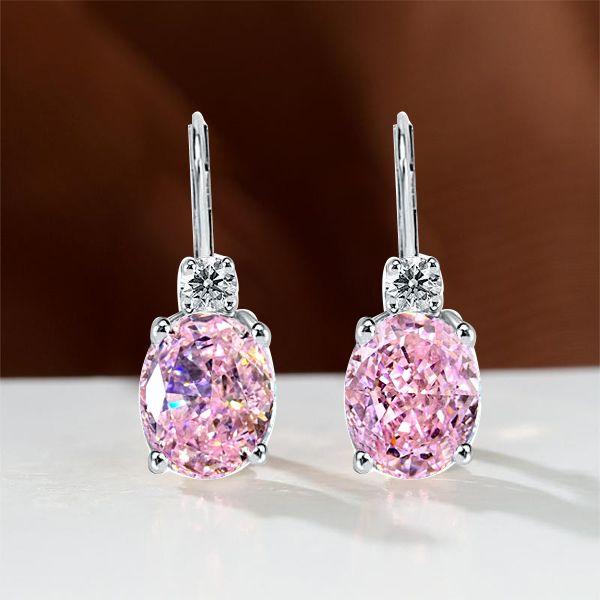 Oval Pink Sapphire Drop Earrings for Women - Sterling Silver