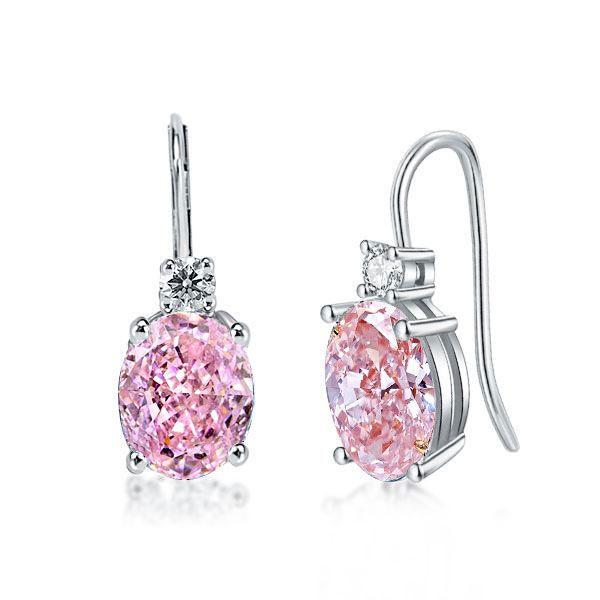 Oval Pink Sapphire Drop Earrings for Women - Sterling Silver