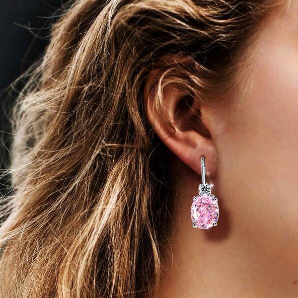 Oval Pink Sapphire Drop Earrings for Women - Sterling Silver
