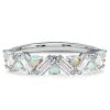 Baguette Cut Half Eternity Opal Wedding Band in Sterling Silver for Women
