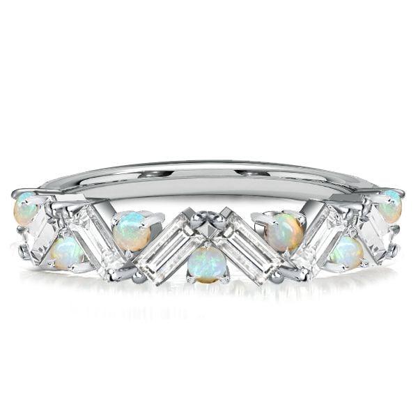 Baguette Cut Half Eternity Opal Wedding Band in Sterling Silver for Women