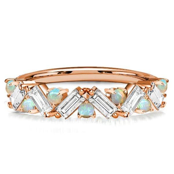 Baguette Cut Half Eternity Opal Wedding Band in Sterling Silver for Women