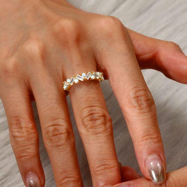 Baguette Cut Half Eternity Opal Wedding Band in Sterling Silver for Women