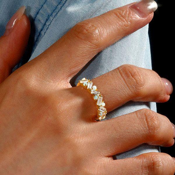 Baguette Cut Half Eternity Opal Wedding Band in Sterling Silver for Women