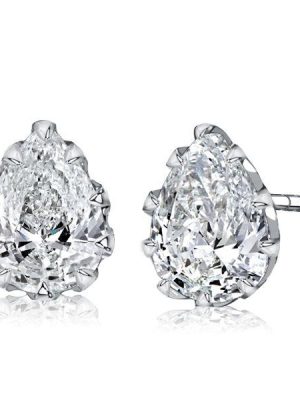 Sterling Silver Pear Cut Stud Earrings with Multi-Prong Setting - 2.50 CT. TW. White Sapphire