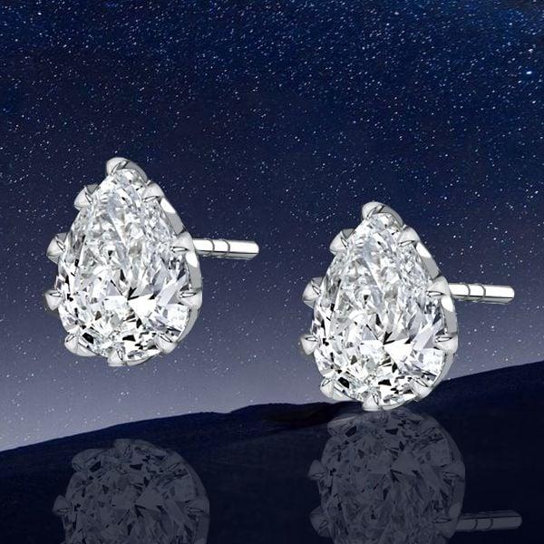 Sterling Silver Pear Cut Stud Earrings with Multi-Prong Setting - 2.50 CT. TW. White Sapphire