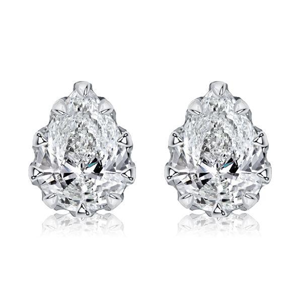 Sterling Silver Pear Cut Stud Earrings with Multi-Prong Setting - 2.50 CT. TW. White Sapphire