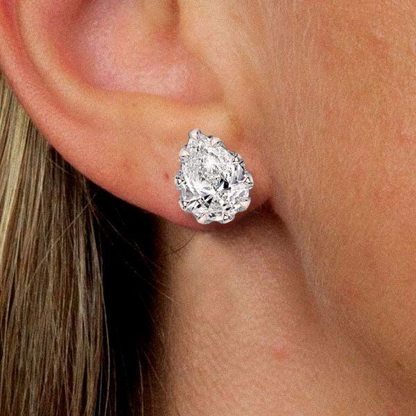 Sterling Silver Pear Cut Stud Earrings with Multi-Prong Setting - 2.50 CT. TW. White Sapphire
