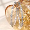 Rhodium Plated Sterling Silver White Sapphire Round Cut Big Hoop Earrings for Women