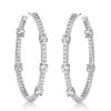 Rhodium Plated Sterling Silver White Sapphire Round Cut Big Hoop Earrings for Women