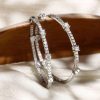 Rhodium Plated Sterling Silver White Sapphire Round Cut Big Hoop Earrings for Women
