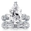Pear Cut White Sapphire Bridal Set - 925 Sterling Silver Ribbon Design