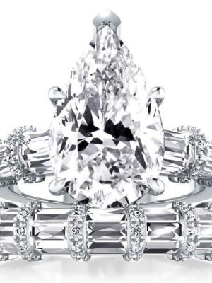 Pear Cut White Sapphire Bridal Set - 925 Sterling Silver Ribbon Design