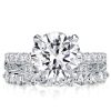 White Sapphire Wedding Ring Set - Sterling Silver 3-Piece Bridal Set