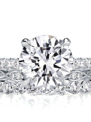 White Sapphire Wedding Ring Set - Sterling Silver 3-Piece Bridal Set