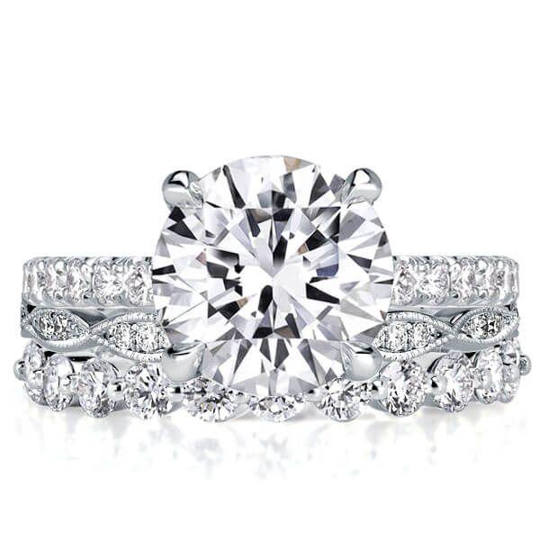 White Sapphire Wedding Ring Set - Sterling Silver 3-Piece Bridal Set
