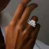White Sapphire Wedding Ring Set - Sterling Silver 3-Piece Bridal Set